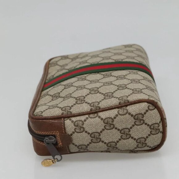 GUCCI GG Supreme Web Sherry Line Clutch Bag PVC Beige Gold - Picture 6 of 14